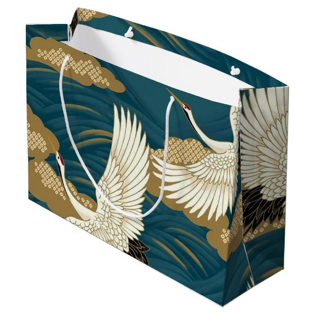 Japanese Cranes Large Gift Bag (Back Angled)
