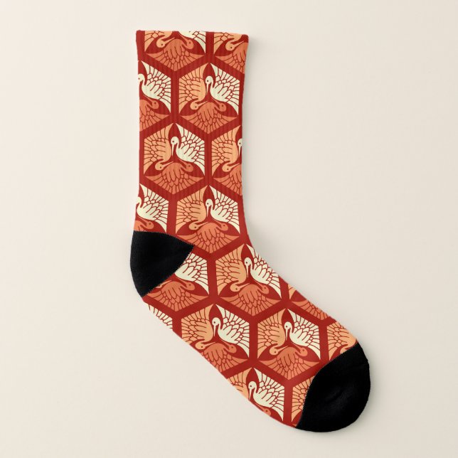 Japanese Cranes, Mandarin and Light Orange Socks (Left Inside)