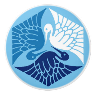 Japanese Cranes, Navy, White, and Light Blue Ceramic Knob