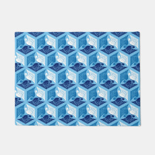 Japanese Cranes, Navy, White, and Light Blue Doormat