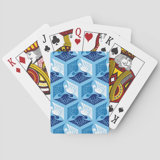 Japanese Cranes, Navy, White, and Light Blue  Playing Cards (Back)