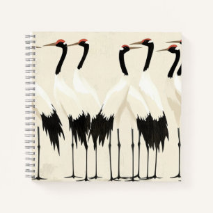 Japanese Cranes on Beige Notebook