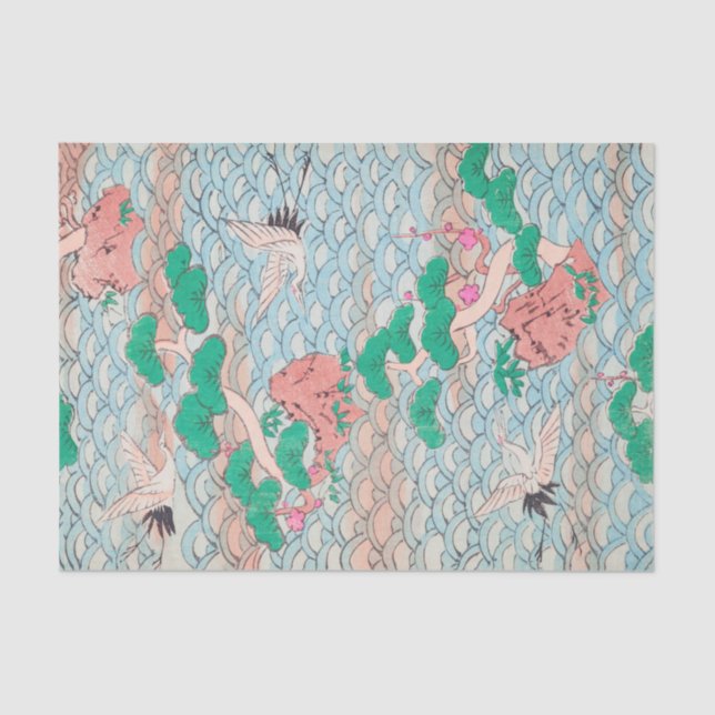 Japanese Cranes on Waves Vintage Pattern Tissue Paper (Front)