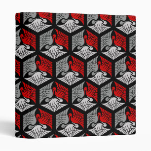 Japanese Cranes, Red, Grey / Grey and Black Binder