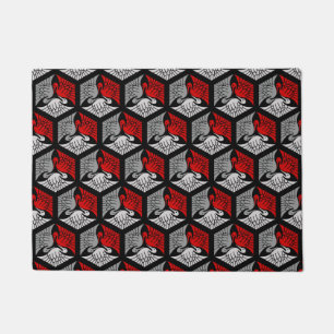Japanese Cranes, Red, Grey / Grey and Black Doormat