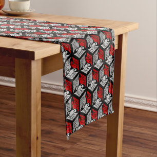 Japanese Cranes, Red, Grey / Grey and Black Short  Table Runner