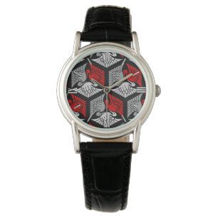 Japanese Cranes, Red, Grey / Grey and Black Watch