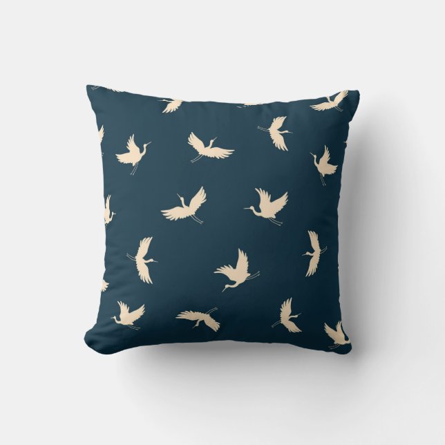 Japanese Cranes Silhouette Vintage Pattern Throw Pillow (Front)