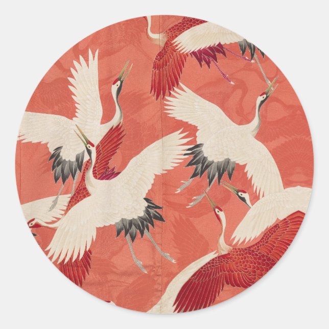 Japanese Cranes Silk Kimono Classic Art Classic Round Sticker (Front)