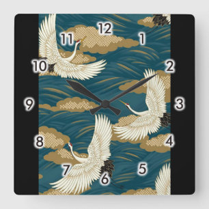 Japanese Cranes Square Wall Clock