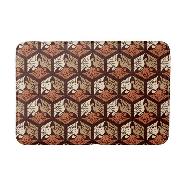 Japanese Cranes, Tan, Rust & Chocolate Brown  Bath Mat (Front)