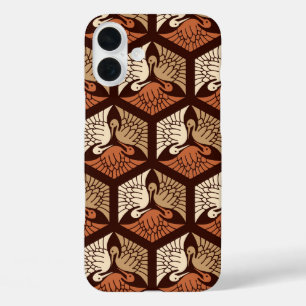 Japanese Cranes, Tan, Rust & Chocolate Brown iPhone 16 Plus Case