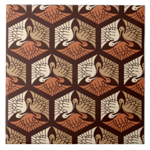 Japanese Cranes, Tan, Rust & Chocolate Brown Cera Tile