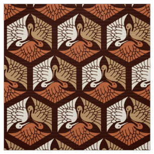 Japanese Cranes, Tan, Rust & Chocolate Brown Fabric