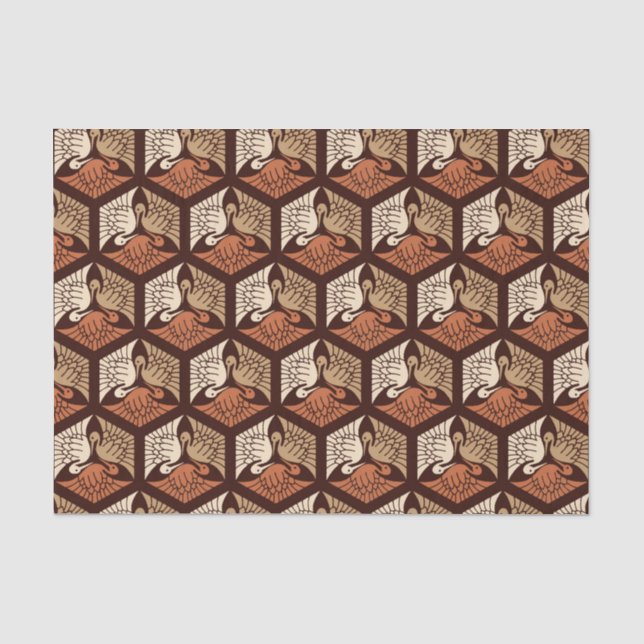 Japanese Cranes, Tan, Rust & Chocolate Brown Tissue Paper (Front)