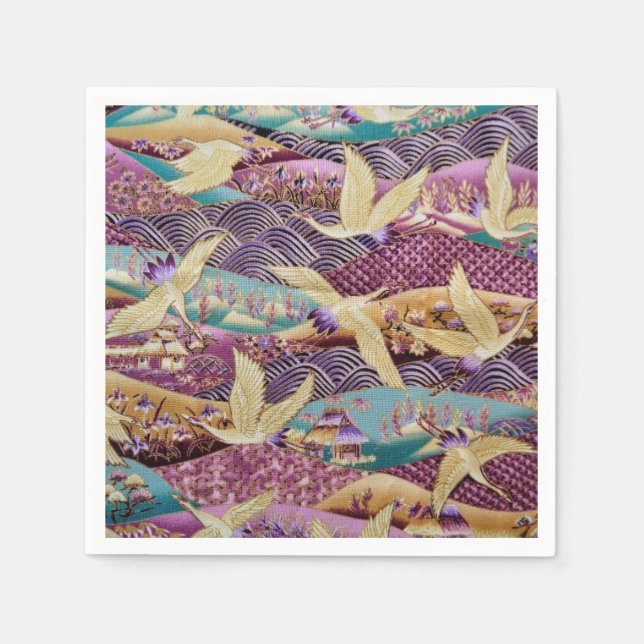Japanese Cranes Traditional Design Purple Napkin (Front)