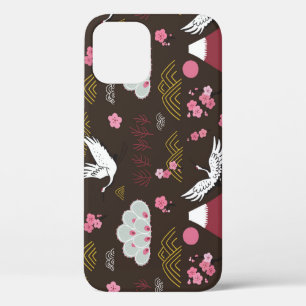 Japanese Cranes: Traditional Seamless Pattern iPhone 12 Case