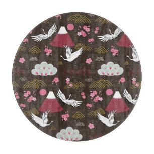 Japanese Cranes: Traditional Seamless Pattern Cutting Board
