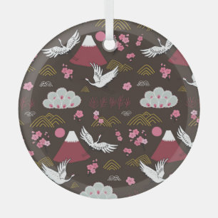 Japanese Cranes: Traditional Seamless Pattern Glass Ornament