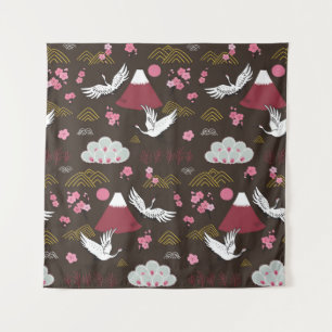 Japanese Cranes: Traditional Seamless Pattern Tapestry