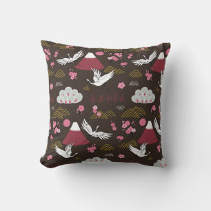 Japanese Cranes: Traditional Seamless Pattern Throw Pillow