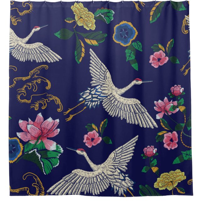 Japanese cranes, waves and flowers. Embroidery ill (Front)