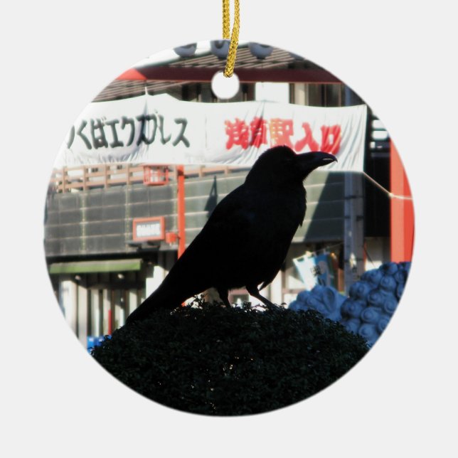 Japanese Crow Ceramic Ornament (Front)