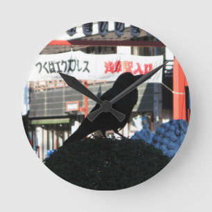 Japanese Crow Round Clock