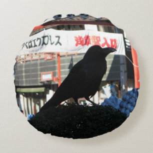 Japanese Crow Round Pillow