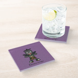 Japanese Crow Tengu: Cartoon Yokai Glass Coaster