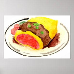 Japanese cuisine. Omelette rice. Poster
