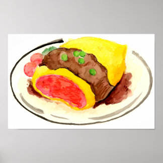 Japanese cuisine. Omelette rice. Poster