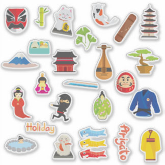 Japanese Culture Icons Sticker Sheet