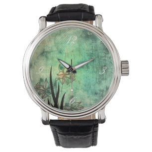 Japanese Daffodil Aquamarine Scratch Print Watch