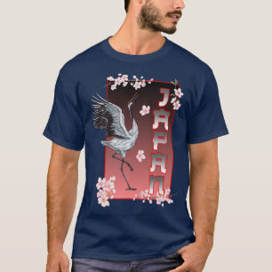 Japanese Dancing Crane Bird Sakura Cherry Blossom  T-Shirt