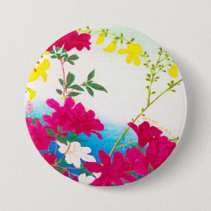 Japanese day lilies - magenta, yellow blue 3 inch round button