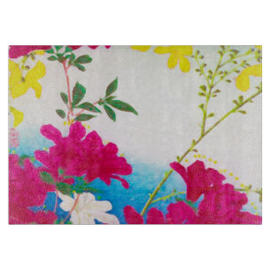 Japanese day lilies - magenta, yellow blue cutting board