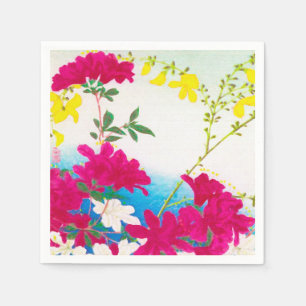 Japanese day lilies - magenta, yellow blue napkin