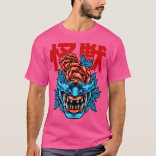Japanese Demon Samurai Oni Face Mask Glitch  T-Shirt