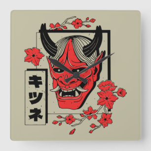 Japanese demon  square wall clock