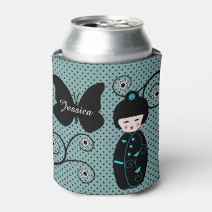 Japanese Doll Polka Dot Personalised Can Cooler