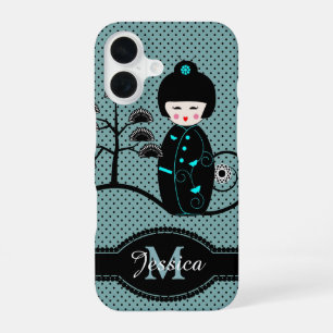 Japanese Doll Polka Dot Personalised iPhone 16 Case