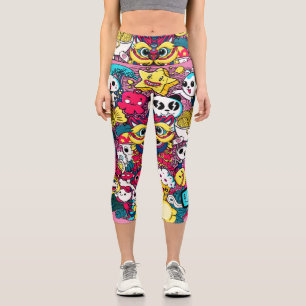 Japanese Doodle Art  Capri Leggings