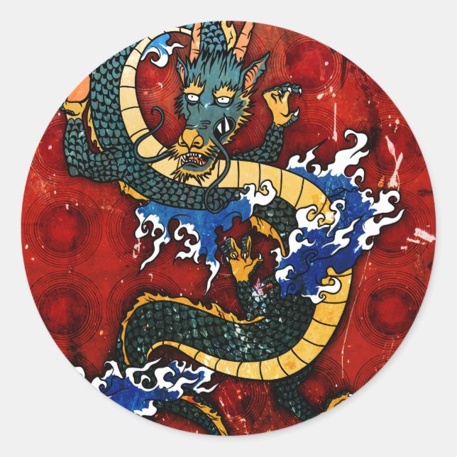 Japanese Dragon Classic Round Sticker (Front)