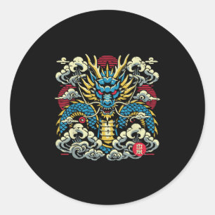 Japanese Dragon Face Clouds Vintage Anime Men Wome Classic Round Sticker