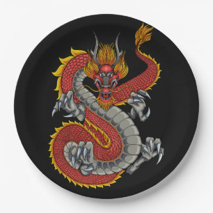japanese dragon illustration paper plate