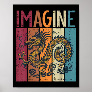 Japanese Dragon Imagine Retro Fantasy Mythical Men Poster