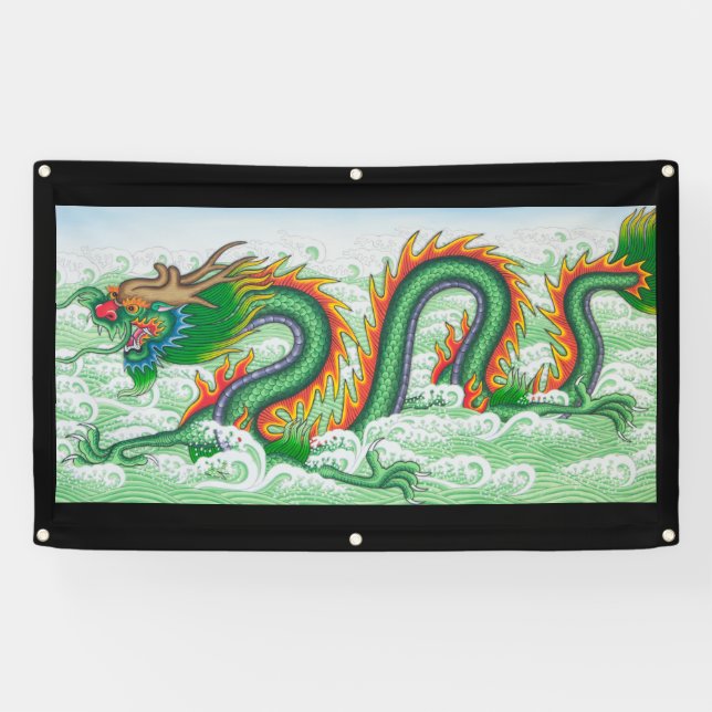 JAPANESE DRAGON IN OCEAN BANNER WITH GROMMETS (Horizontal)