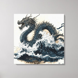 Japanese dragon, Katsushika Hokusai style Canvas Print