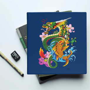 Japanese Dragon Koi Lotus Mythical Asian Blue Binder